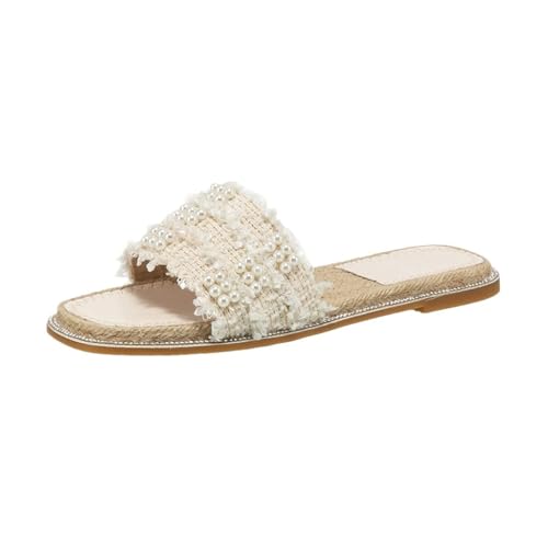 Sandals Women's Woven Grass Sandals Flat Bottomed Beach Shoes Large Size(38)
