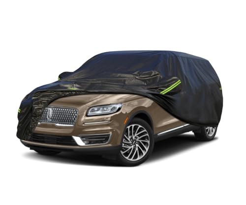 Image of KouKou Waterproof SUV Car Cover Suitable for Lincoln Nautilus from 2018 to 2025, 7 Layers Windproof All Weather Waterproof Outdoor Cover Sun Rain UV Dust Snow Protection. Black