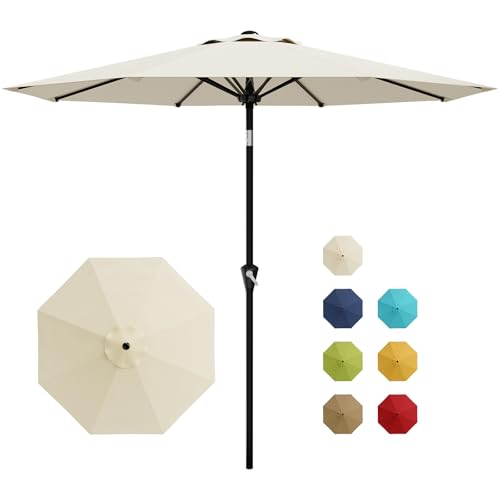 Garvee 9FT Patio Umbrella - Outdoor Table Umbrella with Smooth Crank Lift, Push Button Tilt and 8 Sturdy Ribs - Market Umbrella UV Protection Waterproof for Pool, Deck, Yard, Garden -Beige B