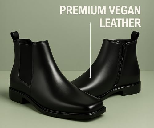 Image of Kraasa THE Ashford - Men's Stylish Vegan Leather Chelsea Boots with Side Zipper & Elastic Panel, Square Toe Ankle Boot (Tan /Black /Brown)