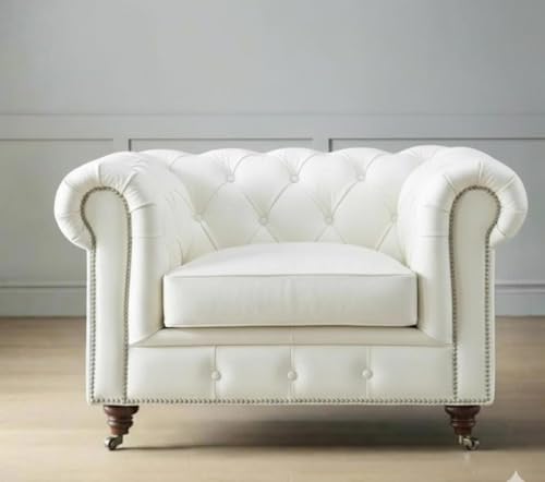 Image of Classic Leatherette Chester Sofa Set Button Tufted, Classic Style Sofa Set 3-Person Sofa for Living Room, Office, and Hallway Colour (White Leatherette, 3+1+1= 5 Seater Sofa)