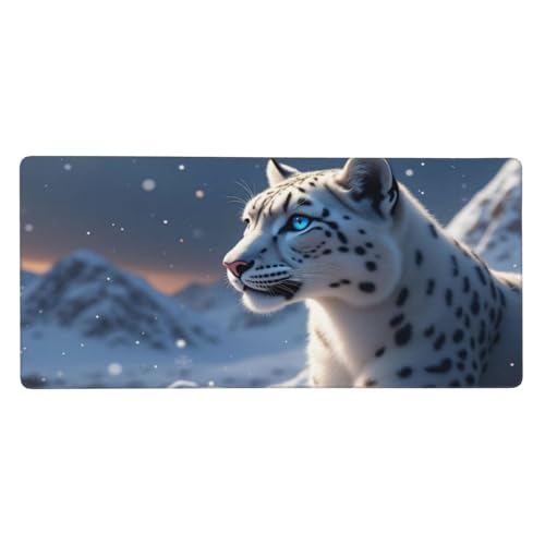 Grand tapis de souris de jeu léopard des neiges blanc pour PC portable