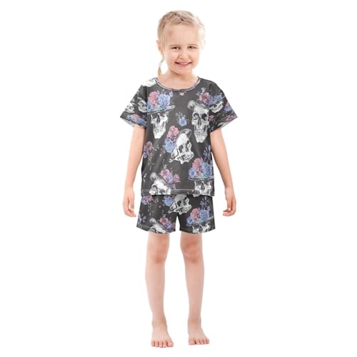 senya Short Sleeve Pajamas Sets Summer Cotton Sleepwear Skulls with Floral Hats3