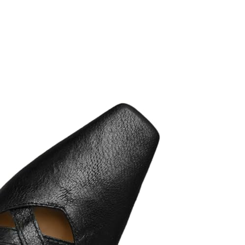 TinaCus Handmade Women's Genuine Leather Square Toe Cross Ankle Strap Mary Jane Shoes2