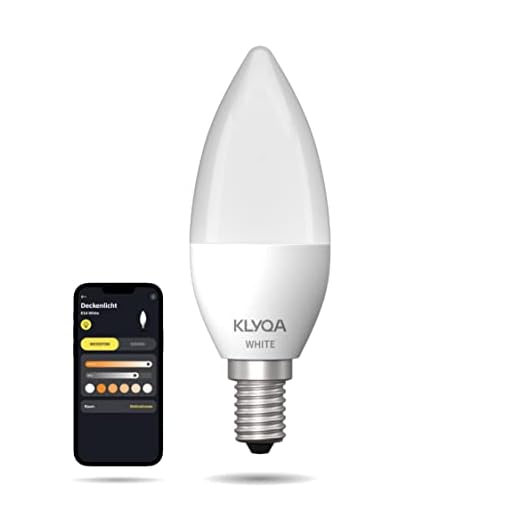Klyqa E14 White WLAN Lampe I Smarte & kerzenförmige Glühbirne I Kompatibel mit Smart Home Lösungen & Sprachassistenten I Dimmbar via App I Schmaler Fuß I Helle Lampe mit 470lm.