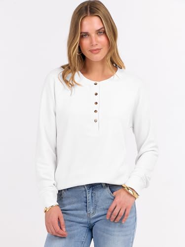 Image of ANRABESS Women's Waffle Knit Henley Top Long Sleeve Shirts