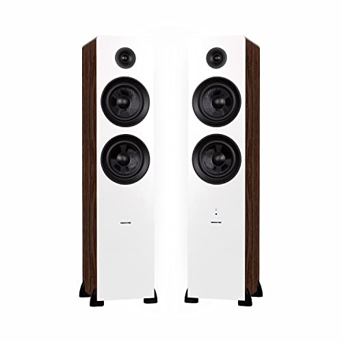 Fluance Ai81 Elite Powered 2-Way Floorstanding Tower Speakers, 150W Built-in Amplifier for 2.0 Stereo Music & Movie Listening, TV, Turntable, PC & Bluetooth - 2X RCA, Optical, Sub Out (White Walnut)