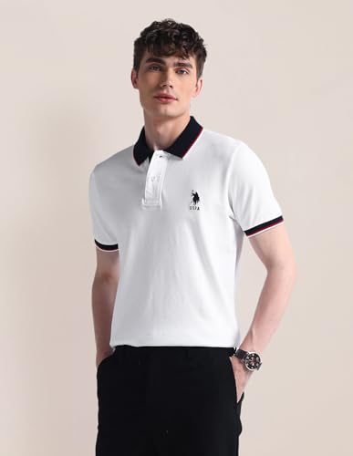 Image of U.S. Polo ASSN. Solid Slim Fit Polo T Shirts for Men - 100% Cotton, Half Sleeve Mens Tshirt