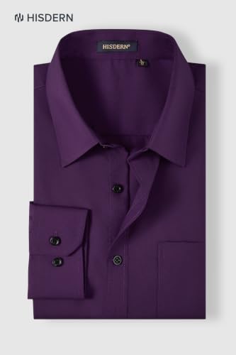 Image of HISDERN Mens Dress Shirts Long Sleeve Button Down Casual Shirts for Men Inner Contrast Formal Business Tuxedo Wedding Shirt