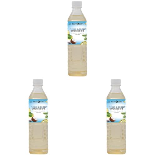 Image of nutndiet Premium Edible Coconut Oil for Cooking, 500ml PET Bottle | Natural Coconut Oil | Perfect Choice for Frying, Baking, Sauteing, and Everyday Healthy Cooking Needs (Pack of 3)