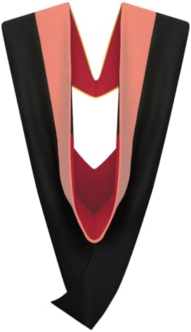 Cappe Diem Master Graduation Deluxe Hood (Nursing, Social Work, Theology, MBA, M.Ed, M.Sc.) Apricot Salmon Peacock (Salmon-Red/Black)