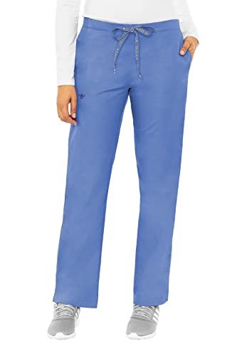 Med Couture Women's Signature Drawstring Straight Scrub Pant, Ceil/Navy, X-Small Tall