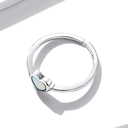 Mowimo Opal Heart Open Rings Adjustable 925 Sterling Silver Adjustable Rings For Women Paved With Colorful Opal Dainty Rings For Women Girls #TOP6