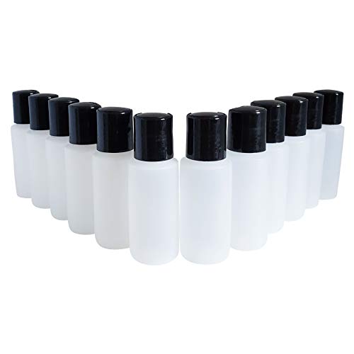 Kelkaa 1Oz Hdpe Durable Plastic Travel Size Bottles With Black Press Disc Top Cap Natural Clear Containers For Any Liquid Products, Multi Purpose Refillable Empty Bottles (Pack Of 12) #TOP2