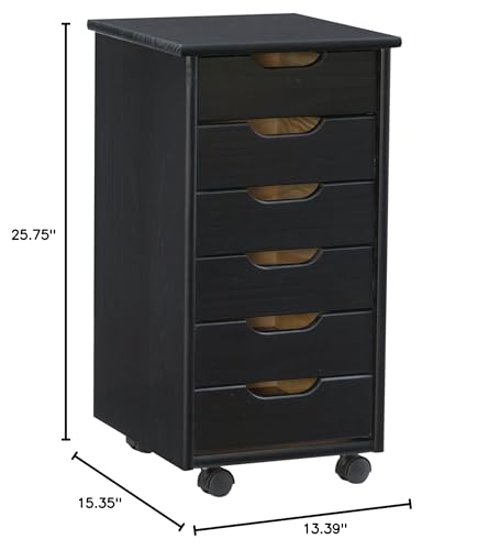 image for Linon Bridgton Six Drawer Roll Cart Black Painted