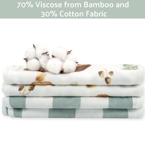 Image of LifeTree Muslin Baby Burp Cloths - 2 Pack 70% Viscose from Bamboo and 30% Cotton Large 22'' by 10.6'' Absorbent Milk Spit Up Rags - Burping Cloths for Newborn, Girls Boys, Mushroom and Green Checkered