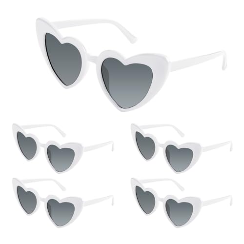 Bouiexye 5 Pack White Heart Sunglasses Bachelorette Vintage Heart Shaped Glasses for Wedding Bridesmaid Party Favor Accessories