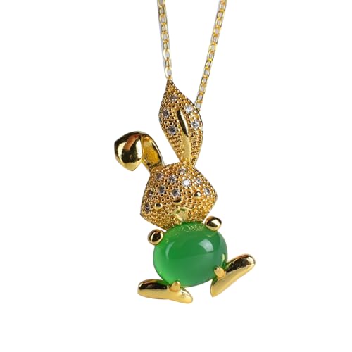 Collier lapin chrysoprase naturelle argent S925, cadeau d'anniversaire idéal
