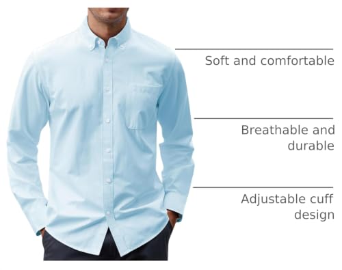 Image of J.VER Men's Oxford Shirt Solid Casual Button Down Collar Shirts Long Sleeve Dress Shirts with Pocket