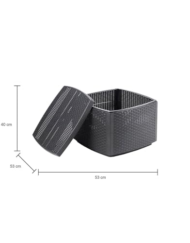 Table basse d'extérieur Faenza anthracite Dmora avec rangement en rotin