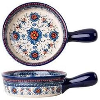 Vajilla de cerámica Cuencos de cerámica, utensilios para hornear de estilo polaco, cuenco binaural para hornear con asa, vajilla para ensalada, postre, bistec, plato de Pasta ( Color : Single handle b