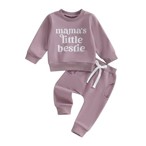 Image of Toddler Baby Girl Clothes Long Sleeve Letter Print Sweatshirt and Stretch Jogger Pants Newborn Fall Winter Outfit