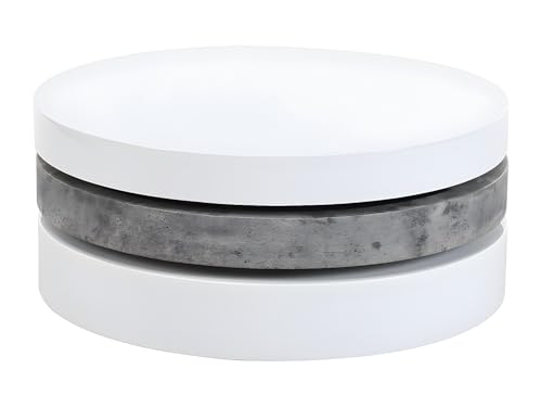Vente-unique - Table Basse pivotante Ronde avec 1 Niche en MDF - Béton et Blanc - Janita