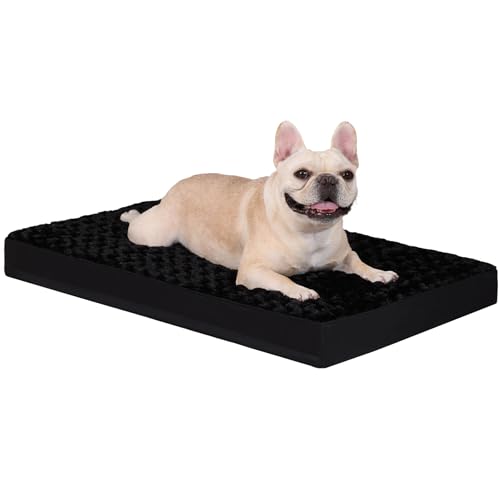 KSIIA Dog Crate Bed Waterproof Dog Bed for Crate Soft Rose Velvet Supportive Kennel Pad for Medium Pets with Removable Washable Cover & Non-Slip Bottom, 29 x 18 Inch, Black Black 29.0"L x 18
