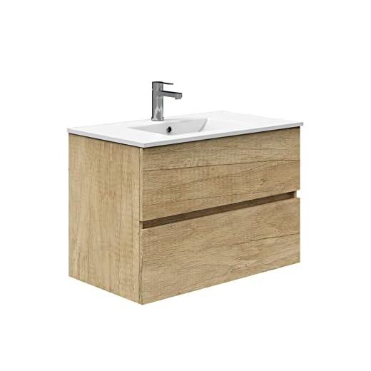 Baikal Mueble de Baño TRIX. Mueble 2 cajones, suspendido en Pared. Varios Acabados y Medidas. Mueble Montado. 2 Cajones 80 cm Nature