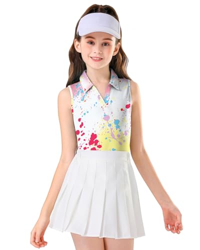 Image of Soneven Girls Sleeveless Polo Shirts Button UP Golf Tennis T-Shirts with Collared Quick Dry Tank Tops for 4-14 Years