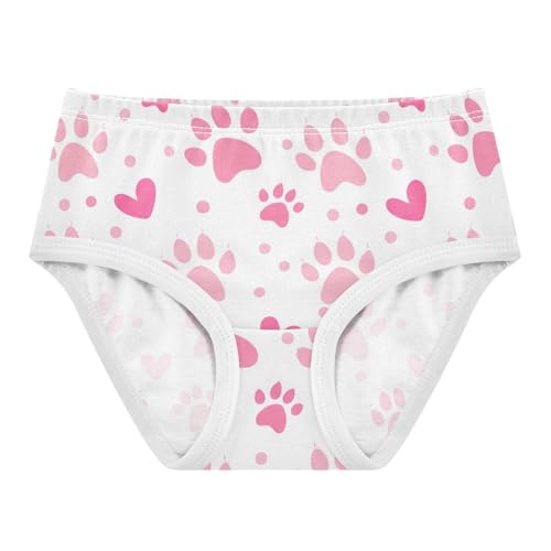 Artistic Toddler Underwear Custom 2t Cotton Little Girl Panties Light Pink Paw Prints Hearts White Briefs Undies Kids