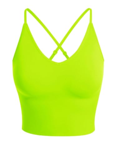 Design by Olivia Womens Longline Sports Bra Padded Workout Yoga Tank Top Gym Running Fitness Crop Top Shirt Neon Green SM