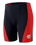 Havideto Badehose Jungen mit Reflexstreifen UV-Schutz UPF 50+ Kinder Schwimmhose Endurance Jammer Weitem Elastikbund und Kordelzug Schnelltrocknende Chlorresistent Rot 134/140