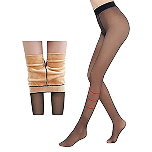 Badimoo Pantis para mujer para piernas perfectas con efecto de falsa transparencia, medias de forro polar cálido, mallas térmicas de invierno, Negro-220g