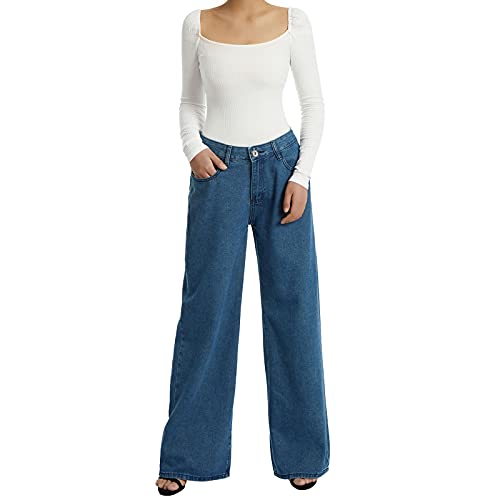 Women's Jeans-Casual Denim Pants Straight Wide Leg Cargo Jeans High Waisted Baggy Jeans for Women Teen Girls