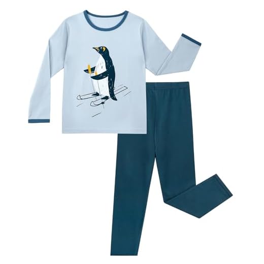 LACOFIA Conjunto Pijama Niños Algodón Manga Larga Ropa de Dormir Suave y Cómoda para Infantil Pingüino Azul 10-11 años