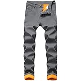Men's Thermal Fleece Lined Jeans Slim Fit Thicken Stretch Warm Denim Pants Winter Skinny Straight Leg Jean Trousers, Grey, 36