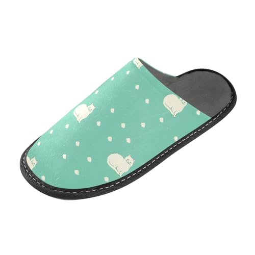 Cat on Green Dot Fuzzy Slippers Soft Home Bedroom Slippers for Women Men House Shoes