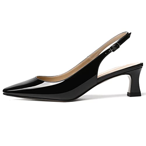 SKYSTERRY Women's Dress Evening Slingback Kitten Square Toe Office Patent Spool Low Heel Pumps Shoes 2 Inch2