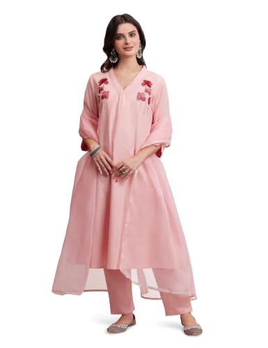 Image of Amazon Brand - Myx Women's Cotton Embroidered Kurta Set with Dupatta (Available in Plus Sizes)