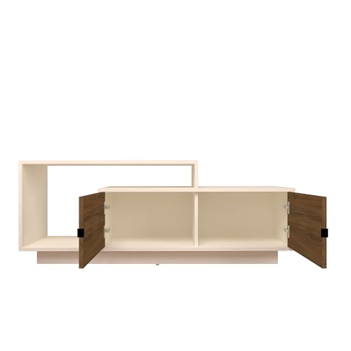 Image of Caspo TV Unit with Storage | Engineered Wood TV Entertainment Unit | Installation Type - DIY(Do-It-Yourself) (Frosty White & Wood Oak Dark)