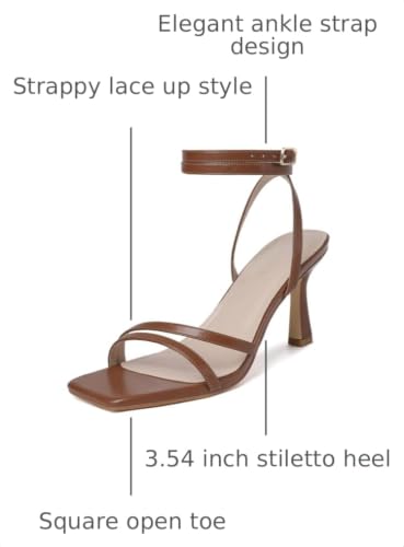 Image of Mostrin Womens Sandals Strappy Heels for Women Ankle Strap Lace Up Heels Square Open Toe Heels Tie Up Stiletto High Heeled Sandals for Prom, Party, Daily Wear