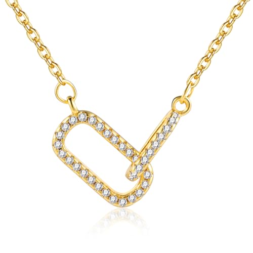 ALEXCRAFT Gold Necklace for Women, Double Round with Diamond Paperclip Pendant Necklace Charm Pendant Adjustable Chain Diamond Clavicle Chain Delicate Jewelry Gift for Wedding Parties