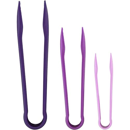 Image of 3 Piece Multifunctional Plastic Food Tongs Kitchen Bread Non-Slip Cooking Clip Clamp BBQ Salad Tools Grill Utensils - 6 /8 /10 Inch (Purple)