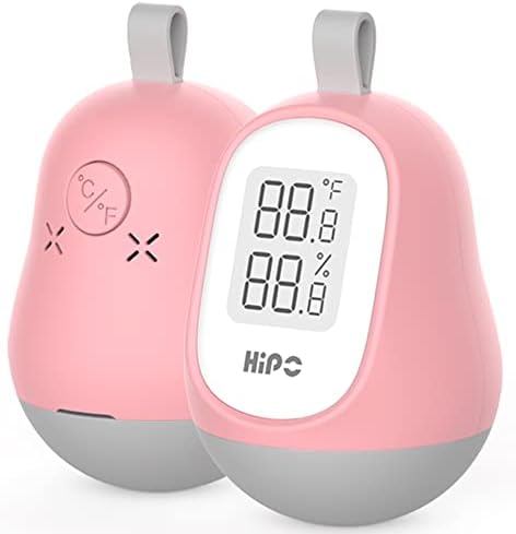 Hipoink Hygrometer Indoor Thermometer, Paper White Screen Temperature Monitor Room Weather Digital Thermometer and Humidity Gauge Slim, Clear Display, Pink（Tumbler）