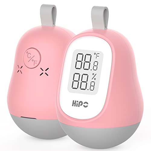 Hipoink Hygrometer Indoor Thermometer, Paper White Screen Temperature Monitor Room Weather Digital Thermometer And Humidity Gauge Slim, Clear Display, Pink（Tumbler） #TOP6