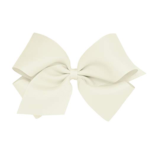 Wee Ones Girls' Classic Grosgrain Hair Bows with Plain Wrap Center, No-Slip Hair Clip, Handmade, Antique White, King
