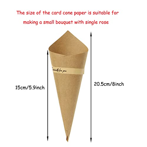 ONLYKXY 50pcs Original Color Cone Paper Retro Kraft Paper Dried Flower Gift Packaging Box Card Creative Cone Bouquet Diy Wedding Candy Box,Flat size:5.8x5.8inch