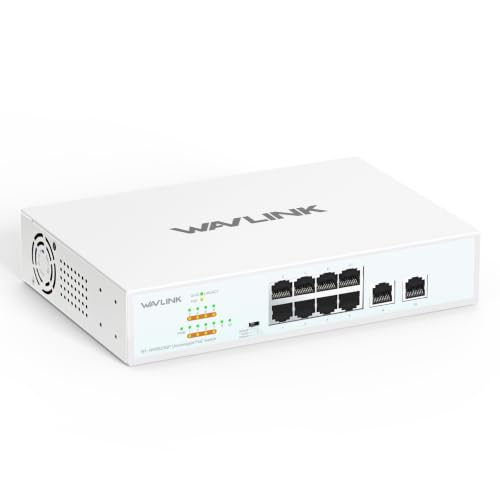 WAVLINK 10-Port Full Gigabit Switch with 8xPoE+ @ 120W, 2xGigabit Ethernet Uplink, Support 802.3af/at, Unmanaged Network Switch with VLAN, Default, Extend Mode, Desktop//Wall Mount by WAVLINK - Used condition - US$53.15