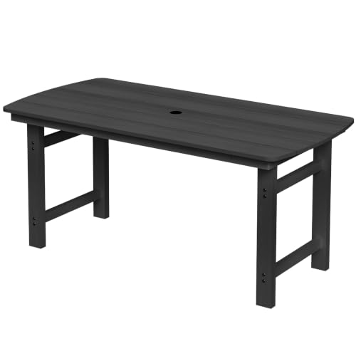 Image of Outdoor Rectangle Dining Table, Heavy-Duty HDPE Table for 6, Weatherproof Patio Table with Umbrella Hole, Rounded Corners for Safety, Black